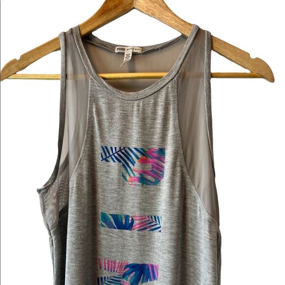 PINK Tropical Graphic Mesh Top Modal Blend Light Casual Tank Top XS - Picture 2 of 8